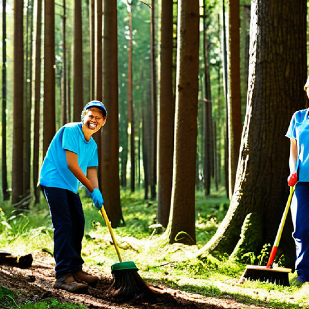 환경보호 실습에서의 팀워크 경험 - Team Cleaning a Forest**

"A diverse team of volunteers working together to clean up a forest, fully...