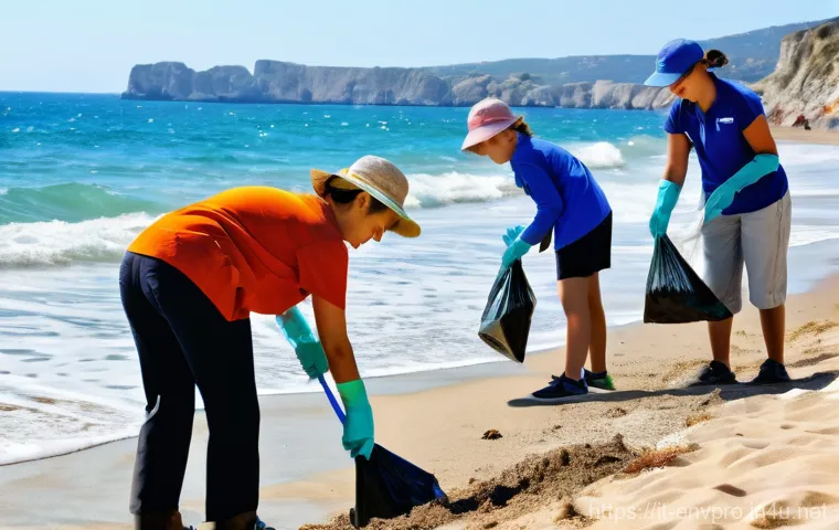 환경보호 실습 준비 과정 체크리스트 - **Prompt:** A vibrant and diverse group of volunteers, including children, teenagers, and adults of ...