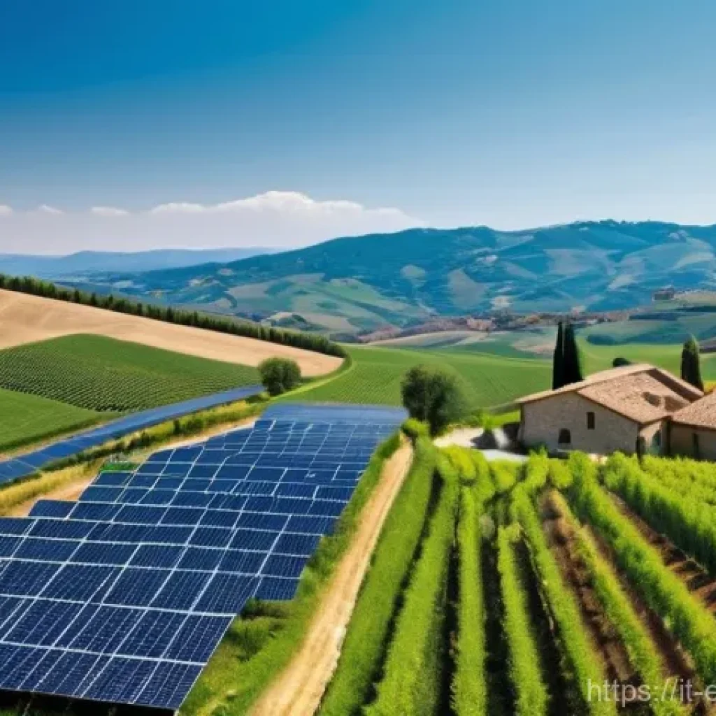 환경보호 기술의 실제 적용 사례 - **Prompt: Renewable Energy Landscape in Italy**
    A vibrant, sun-drenched Italian landscape. In th...