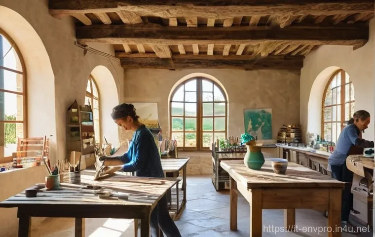 환경보호 실습에서의 창의적 문제 해결 - Image Prompt 1: Tuscan Upcycling Workshop**