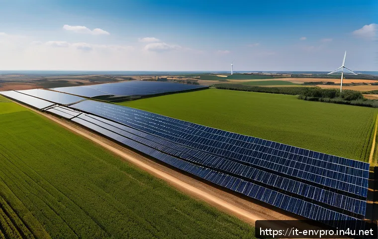 환경보호 관련 산업 변화와 전망 - A modern Italian solar farm in the sunny countryside of Puglia during golden hour, featuring rows of...
