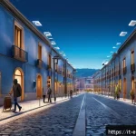 환경보호와 AI 기술 융합 사례 - A futuristic Italian urban landscape featuring smart environmental sensors integrated on street lamp...